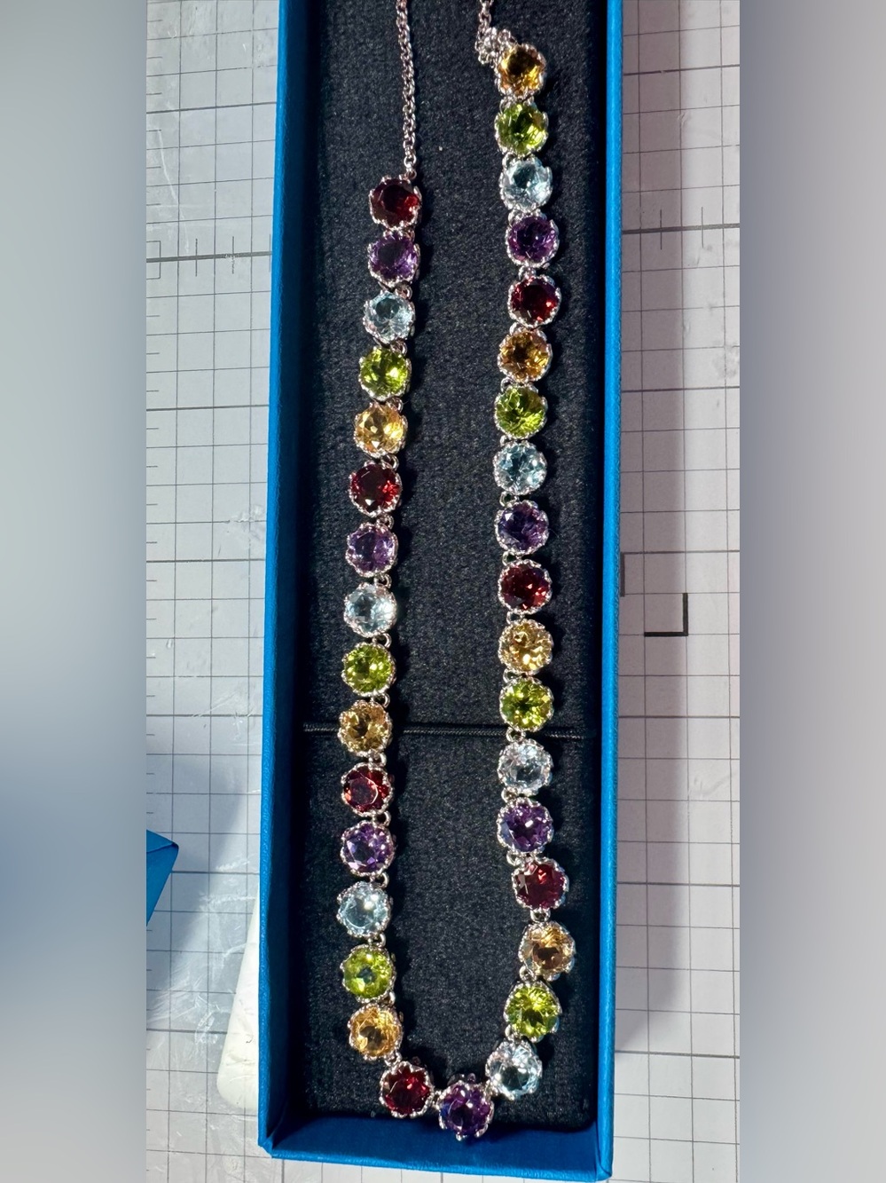 28.98CTW Round Multi-Gem Rhodium Over Sterling Silver Necklace 18”